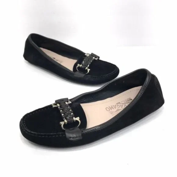 Salvatore Ferragamo Womens Suede Lubiana Driving Loafers Gancini Ornament Size 6